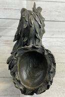 Native American Warrior With Eagle Headdress And Horn Bronze Sculpture Figurine