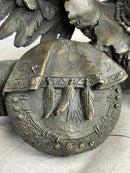 Native American Warrior With Eagle Headdress And Horn Bronze Sculpture Figurine
