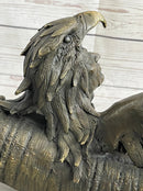 Native American Warrior With Eagle Headdress And Horn Bronze Sculpture Figurine