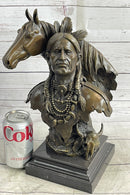 Native American Man & Horse Bronze Bust Statue Sculpture Western Art 14" x 10"