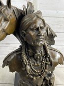 Native American Man & Horse Bronze Bust Statue Sculpture Western Art 14" x 10"
