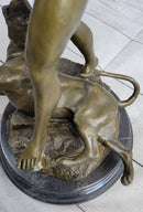 Loys Potet Lion Slayer Bronze Metal Sculpture Statue Handmade Art Deco Figure