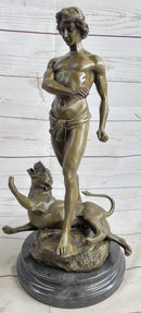 Loys Potet Lion Slayer Bronze Metal Sculpture Statue Handmade Art Deco Figure