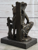 Cowboy & Horse Sitting Having a Drink Bronze Statue Sculpture Country Western
