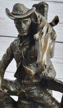 Cowboy & Horse Sitting Having a Drink Bronze Statue Sculpture Country Western