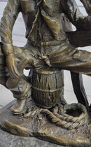 Cowboy & Horse Sitting Having a Drink Bronze Statue Sculpture Country Western