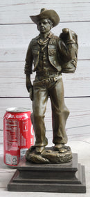 Country Western Cowboy in Chaps Carrying Horse Saddle Bronze Statue Sculpture Figure 12" x 4"