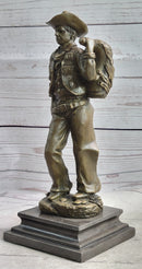 Country Western Cowboy in Chaps Carrying Horse Saddle Bronze Statue Sculpture Figure 12" x 4"