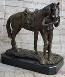 Equestrian Little Girl Child w/ Horse Bronze Statue Sculpture Figurine 11" x 12"