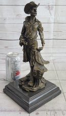 Cowboy Holding Horse Saddle Bronze Statue Sculpture Figure Western 13" x 6"