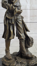 Cowboy Holding Horse Saddle Bronze Statue Sculpture Figure Western 13" x 6"