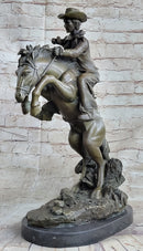 Bronco Buster inspired Country Western Art Bronze Sculpture Featuring Cowboy on Horseback
