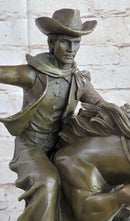 Bronco Buster inspired Country Western Art Bronze Sculpture Featuring Cowboy on Horseback