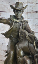 Bronco Buster inspired Country Western Art Bronze Sculpture Featuring Cowboy on Horseback