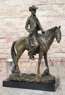 Wild West Western Cowboy With Hat Riding Horse Bronze Sculpture Original Figure