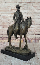 Wild West Western Cowboy With Hat Riding Horse Bronze Sculpture Original Figure