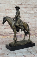 Wild West Western Cowboy With Hat Riding Horse Bronze Sculpture Original Figure