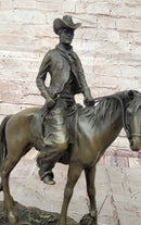Wild West Western Cowboy With Hat Riding Horse Bronze Sculpture Original Figure