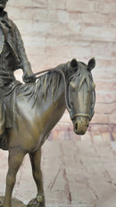 Wild West Western Cowboy With Hat Riding Horse Bronze Sculpture Original Figure