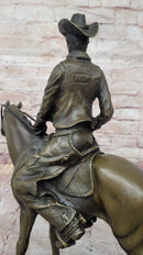 Wild West Western Cowboy With Hat Riding Horse Bronze Sculpture Original Figure