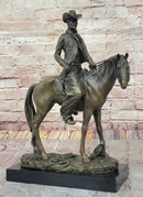 Wild West Western Cowboy With Hat Riding Horse Bronze Sculpture Original Figure