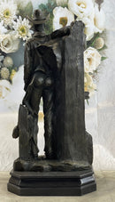 Cowboy Saddling Horse Stables Barn Bronze Statue Sculpture Figure 16" x 8"