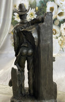 Cowboy Saddling Horse Stables Barn Bronze Statue Sculpture Figure 16" x 8"