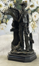 Cowboy Saddling Horse Stables Barn Bronze Statue Sculpture Figure 16" x 8"