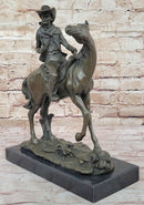 Bronze Western Sculpture Cowboy on Horseback Statue Figure 14" x 11"