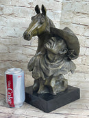 Western Art Old West Cowboy With Horse Bronze Bust Sculpture Marble Statue Decor