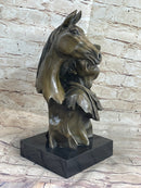 Western Art Old West Cowboy With Horse Bronze Bust Sculpture Marble Statue Decor