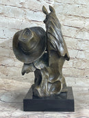 Western Art Old West Cowboy With Horse Bronze Bust Sculpture Marble Statue Decor