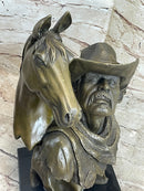 Western Art Old West Cowboy With Horse Bronze Bust Sculpture Marble Statue Decor