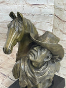 Western Art Old West Cowboy With Horse Bronze Bust Sculpture Marble Statue Decor