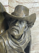 Western Art Old West Cowboy With Horse Bronze Bust Sculpture Marble Statue Decor