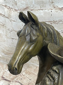 Western Art Old West Cowboy With Horse Bronze Bust Sculpture Marble Statue Decor