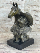 Western Art Old West Cowboy With Horse Bronze Bust Sculpture Marble Statue Decor