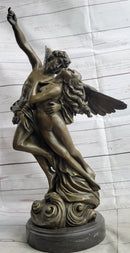 Male Angel Taking Nude Woman Romantic Bronze Sculpture Statue Figure on Marble Base