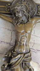 Wall Mount Hanging Bronze Crucifix Sculpture Jesus on Cross Christian Decor 20" x 14"