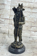 Native American Warrior and Eagle Sculpture Signed Original M. Lopez Bronze