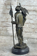 Native American Warrior and Eagle Sculpture Signed Original M. Lopez Bronze