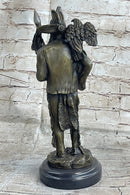 Native American Warrior and Eagle Sculpture Signed Original M. Lopez Bronze