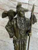 Native American Warrior and Eagle Sculpture Signed Original M. Lopez Bronze