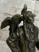Native American Warrior and Eagle Sculpture Signed Original M. Lopez Bronze