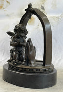 Bronze Sculpture Art Deco Winged Angel Religion Artwork Figurine Statue Gift