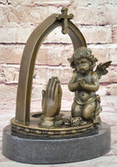 Solid Praying Baby Angel Bronze Sculpture Religious Statue Gift Idea Deal