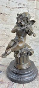 High quality little boy angel playing violin bronze sculpture Hot cast Figurine