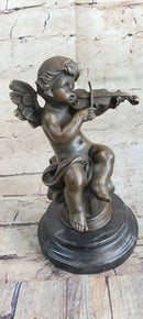 High quality little boy angel playing violin bronze sculpture Hot cast Figurine