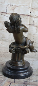 High quality little boy angel playing violin bronze sculpture Hot cast Figurine