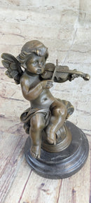 High quality little boy angel playing violin bronze sculpture Hot cast Figurine